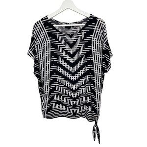 Rafaella Top Womens Size Small Shirt Short Sleeve Blouse Black White Casual Work